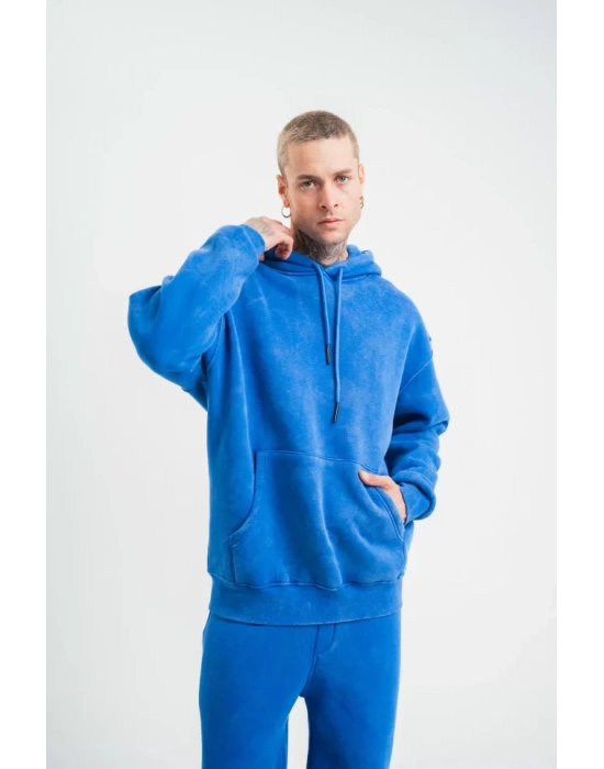 Unisex Double Oversize Kapşonlu Yıkamalı weathirt  avi