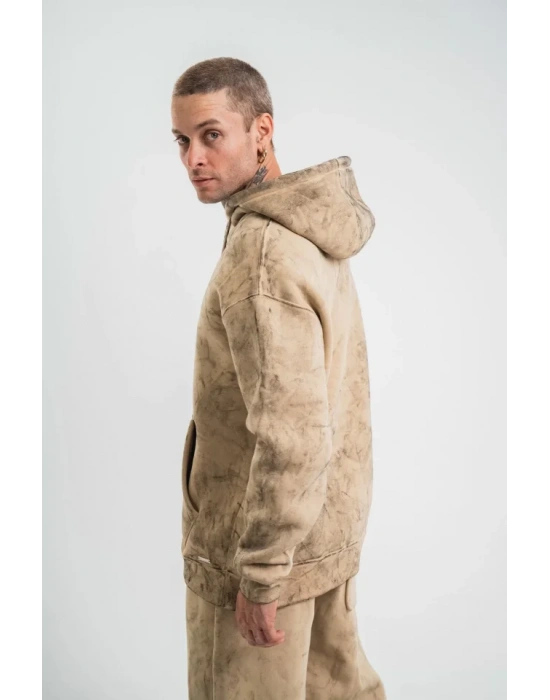 Unisex Double Oversize Kapşonlu Yıkamalı weathirt  Bej