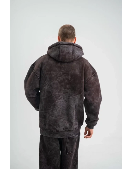 Unisex Double Oversize Kapşonlu Yıkamalı weathirt  Kahve