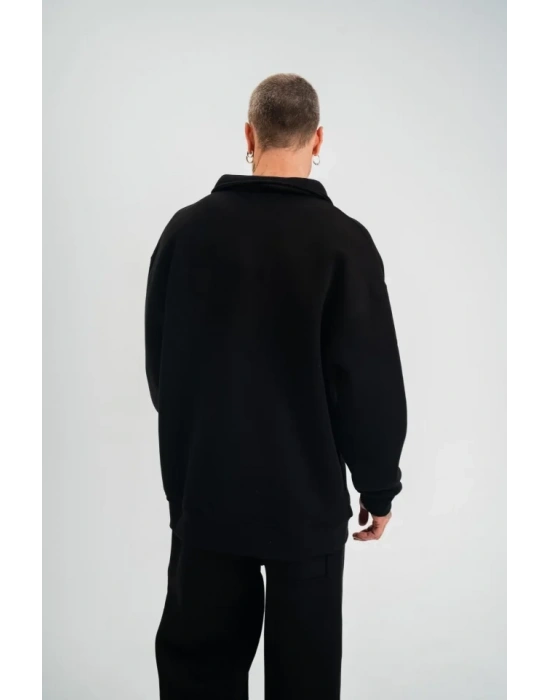 Unisex Double Oversize Patlı Yaka weathirt  iyah