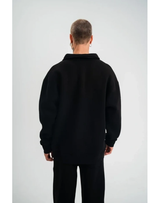 Unisex Double Oversize Patlı Yaka weathirt  iyah