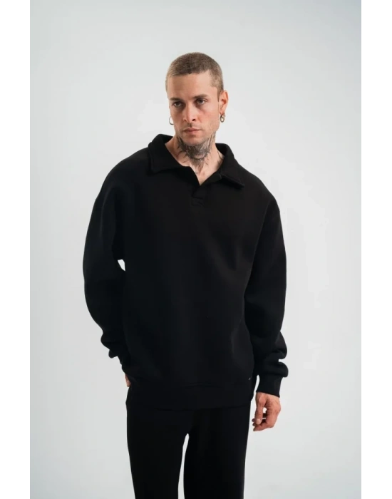 Unisex Double Oversize Patlı Yaka weathirt  iyah