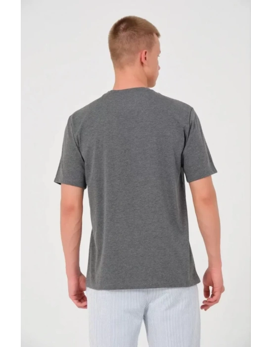 Unisex Düz Biskilet Yaka Oversize Tshirt  Füme