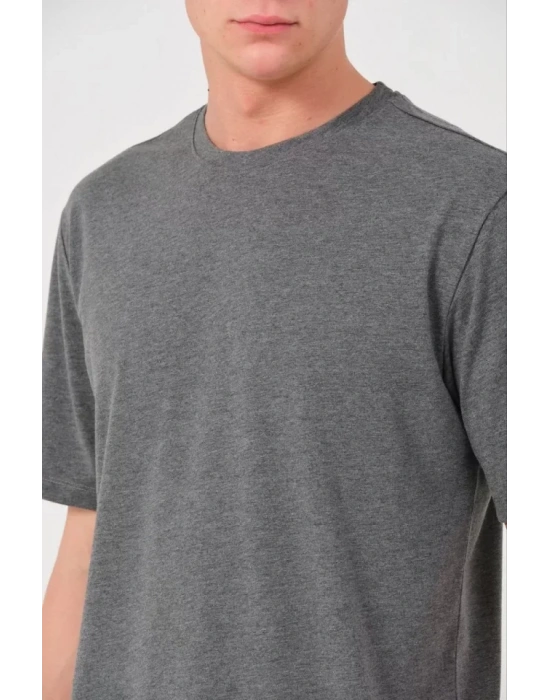 Unisex Düz Biskilet Yaka Oversize Tshirt  Füme