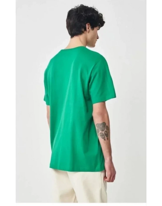 Unisex Düz Biskilet Yaka Oversize Tshirt  Yeşil