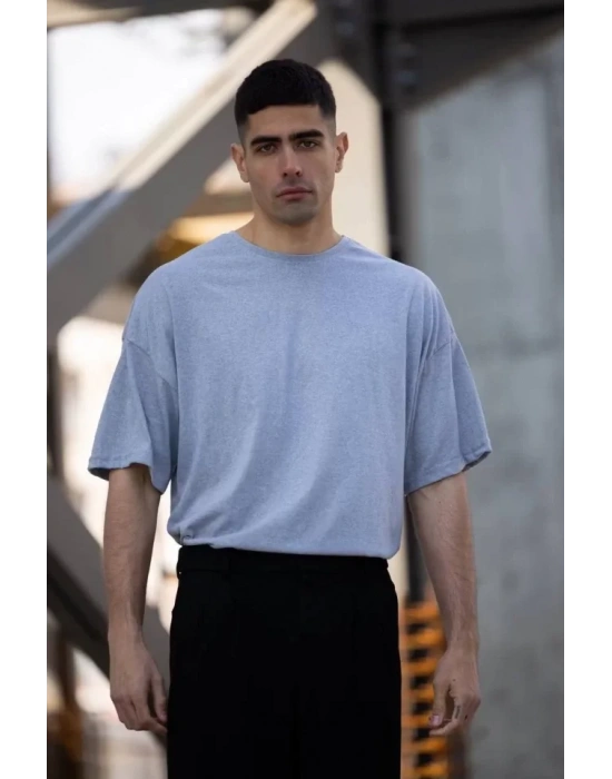 Unisex Düz Biskilet Yaka Oversize Tshirt  Gri