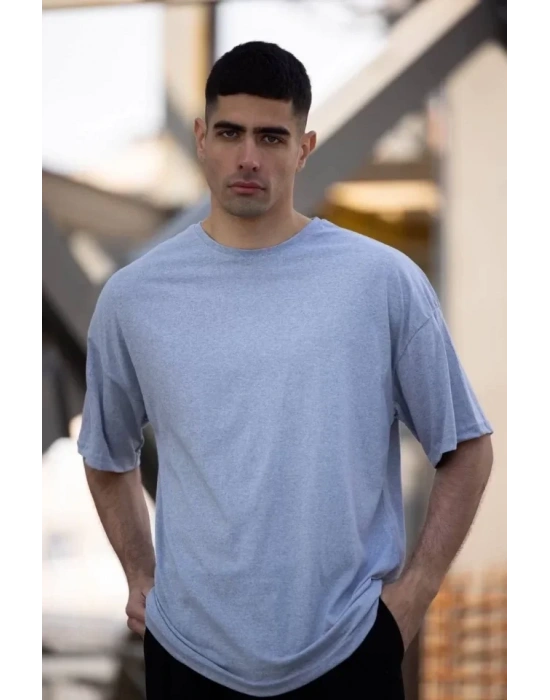 Unisex Düz Biskilet Yaka Oversize Tshirt  Gri