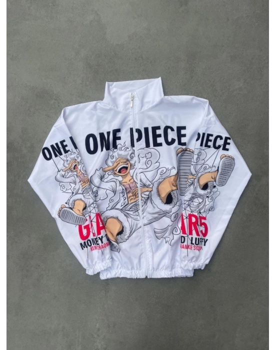 Unisex Fermuarlı Dijital Baskılı Rüzgarlik  Beyaz