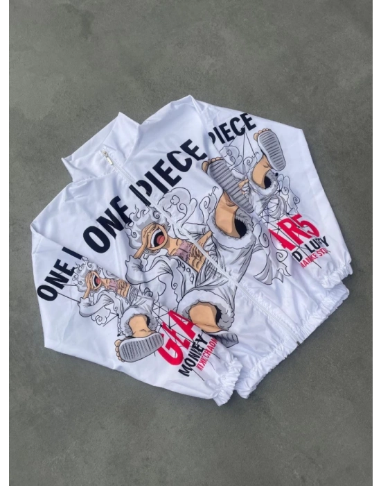 Unisex Fermuarlı Dijital Baskılı Rüzgarlik  Beyaz