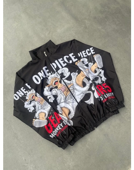 Unisex Fermuarlı Dijital Baskılı Rüzgarlik  Siyah