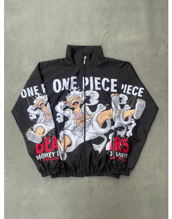 Unisex Fermuarlı Dijital Baskılı Rüzgarlik  Siyah