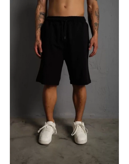 Unisex İki İplik Düz Oversize Şort  iyah