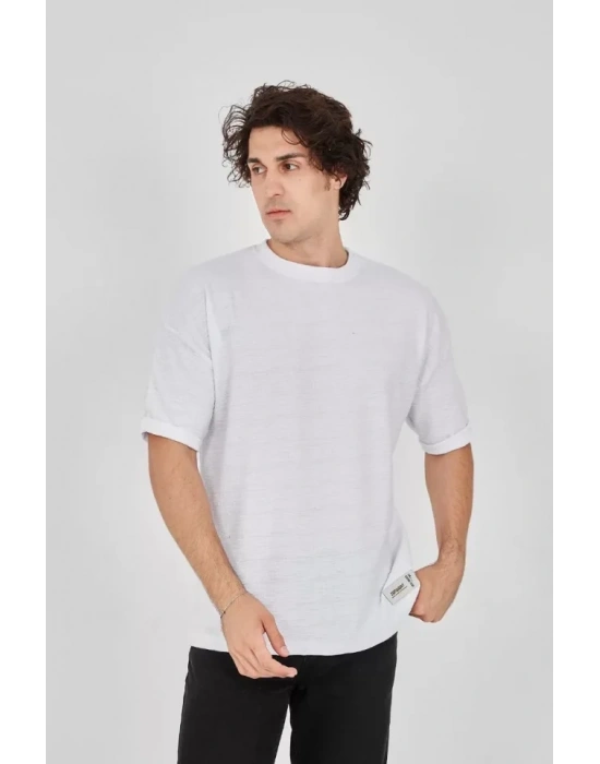 Unisex Jakar Kumaş Rahat Kol Thirt  Beyaz
