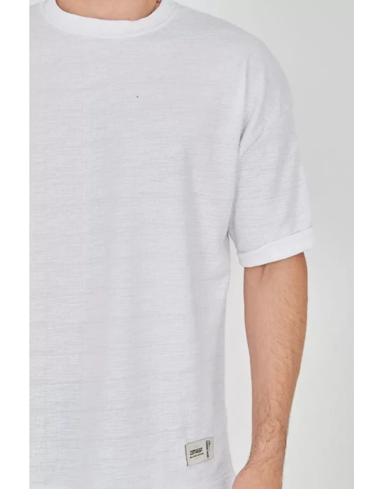 Unisex Jakar Kumaş Rahat Kol Thirt  Beyaz