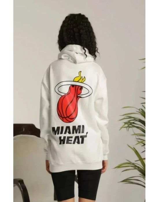 Unisex Kapşonlu Baskılı weetshirt  Beyaz