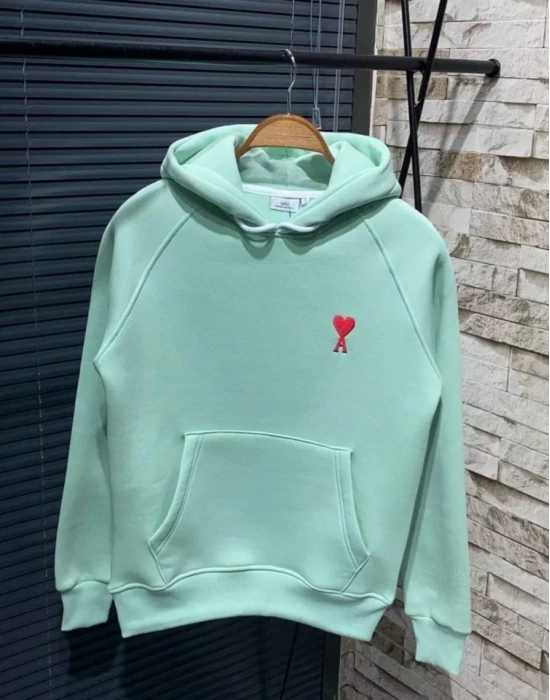 Unisex Kapşonlu Baskılı weetshirt  int Yeşili