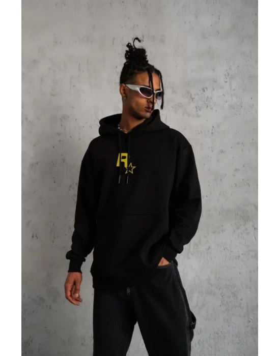 Unisex Kapşonlu Baskılı weetshirt  iyah