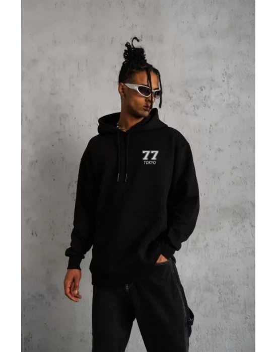 Unisex Kapşonlu Baskılı weetshirt  iyah