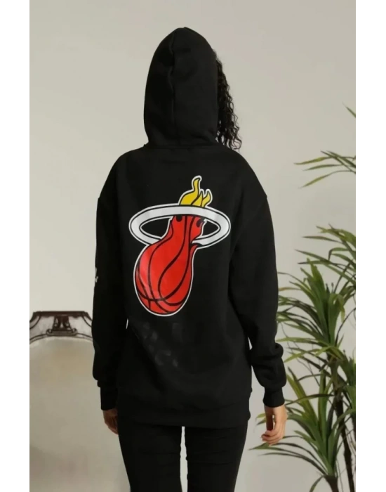 Unisex Kapşonlu Baskılı weetshirt  iyah