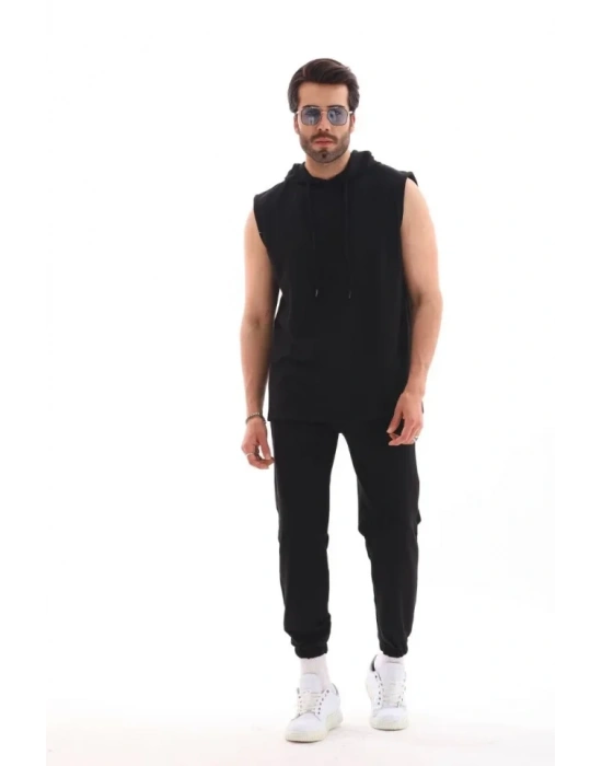 Unisex Kapşonlu Kolsuz Eşofman Takımı iyah