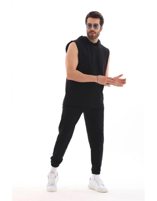 Unisex Kapşonlu Kolsuz Eşofman Takımı iyah