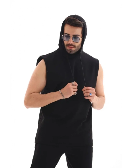 Unisex Kapşonlu Kolsuz Eşofman Takımı iyah