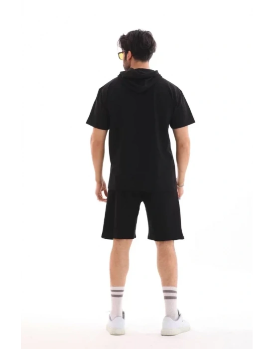 Unisex Kapşonlu Oversize Thirt Şortlu Takım  iyah