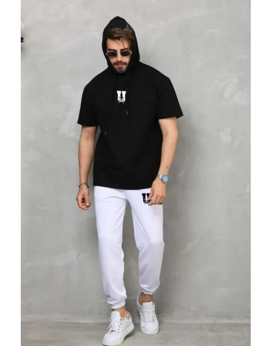 Unisex Kapşonlu Oversize Thirt Takım  iyah