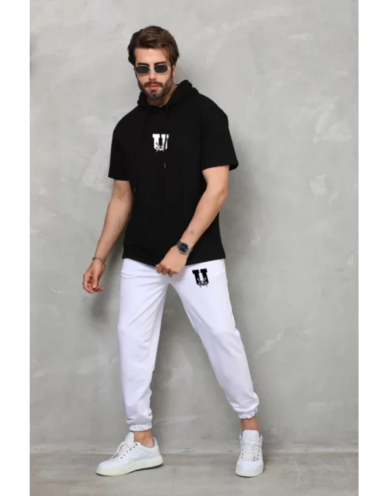 Unisex Kapşonlu Oversize Thirt Takım  iyah