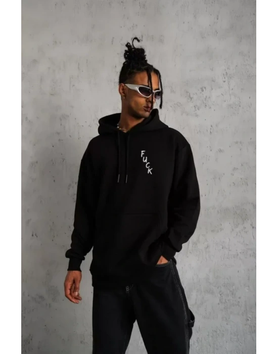 Unisex Kapşonlu Uzun Kol Baskılı weetshirt  iyah