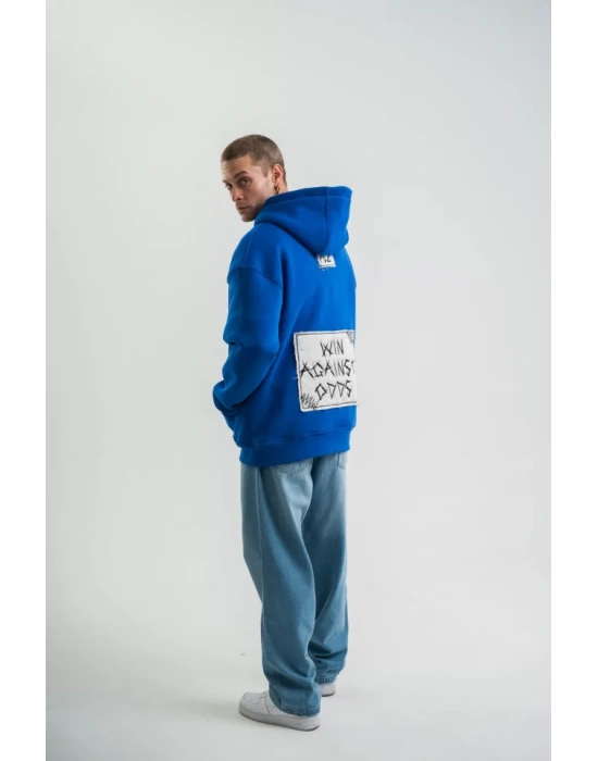 Unisex Kapşonlu Uzun Kol Patchli Nakışlı weathirt  avi