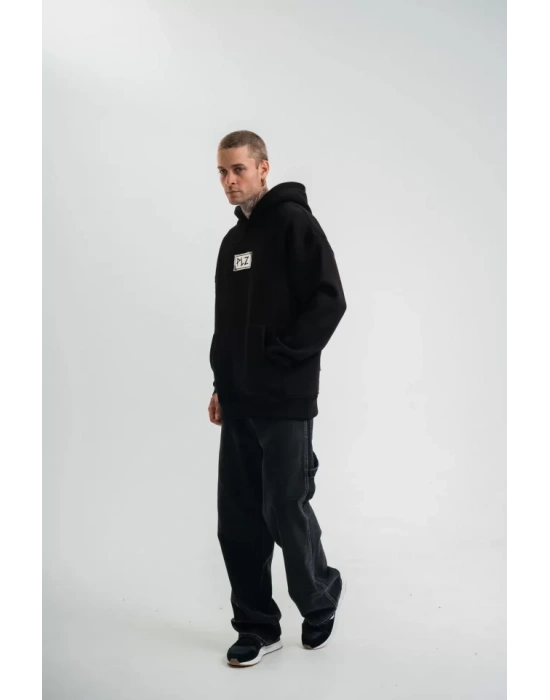 Unisex Kapşonlu Uzun Kol Patchli Nakışlı weathirt   iyah