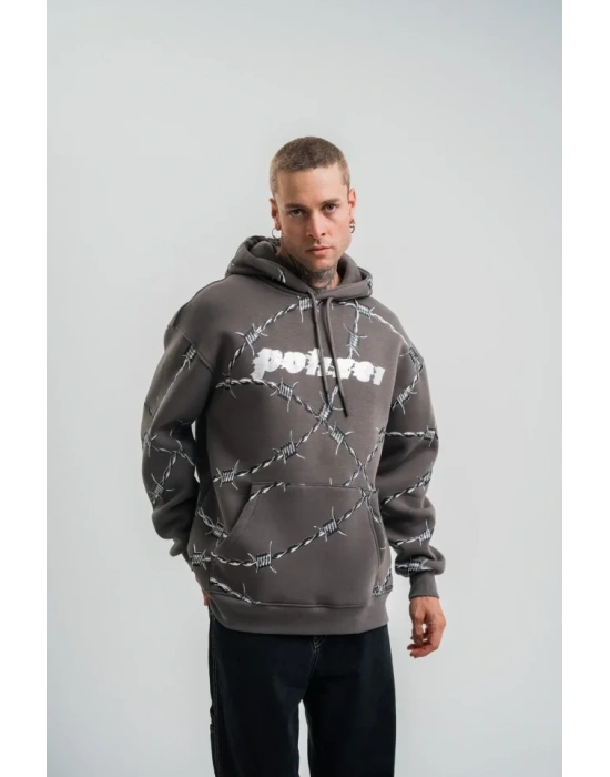 Unisex Kapşonlu Varak Ve Pano Baskılı weathirt  Füme