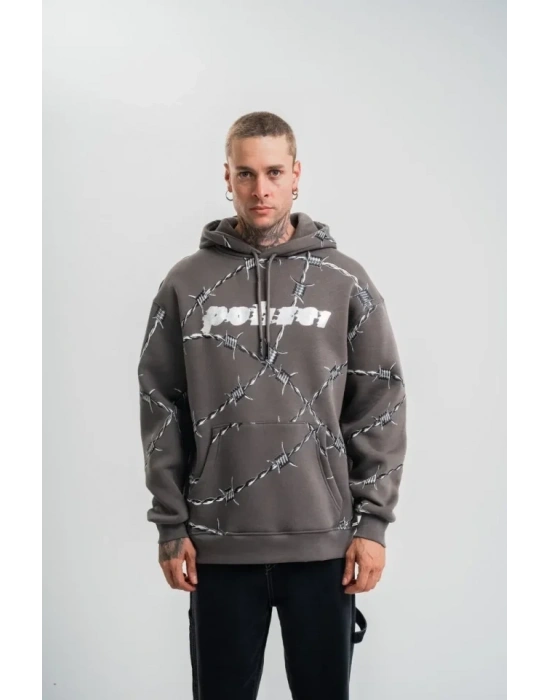 Unisex Kapşonlu Varak Ve Pano Baskılı weathirt  Füme