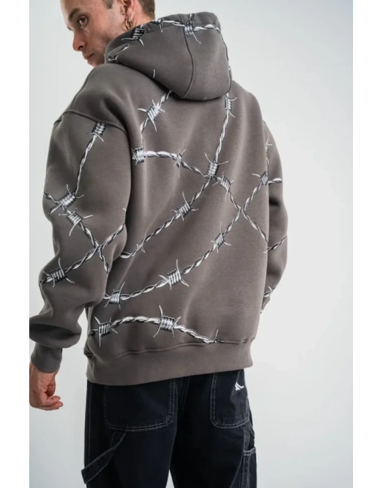 Unisex Kapşonlu Varak Ve Pano Baskılı weathirt  Füme