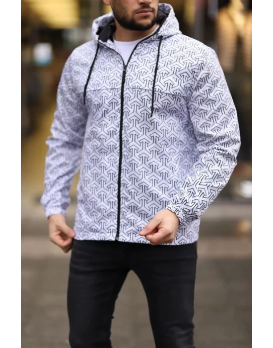 Unisex Kapüşonlu İçi Astarlı Yağmurluk  Beyaz