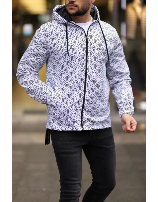 Unisex Kapüşonlu İçi Astarlı Yağmurluk  Beyaz