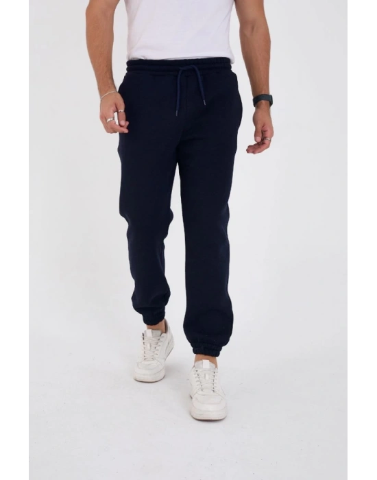 Unisex Kışlık Üç İplik astikli Eşofman Pantolon  acivert