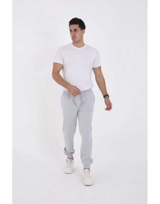 Unisex Kışlık Üç İplik astikli Eşofman Pantolon  Gri