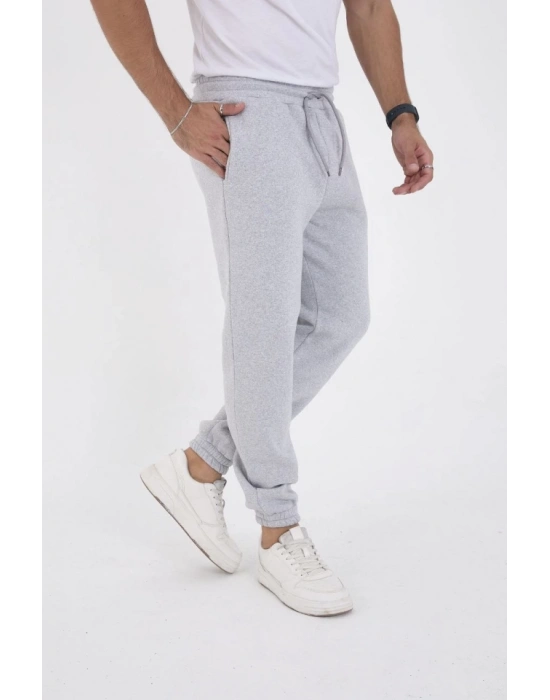 Unisex Kışlık Üç İplik astikli Eşofman Pantolon  Gri