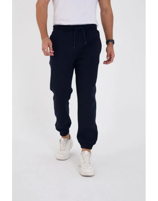 Unisex Kışlık Üç İplik astikli Eşofman Pantolon  acivert