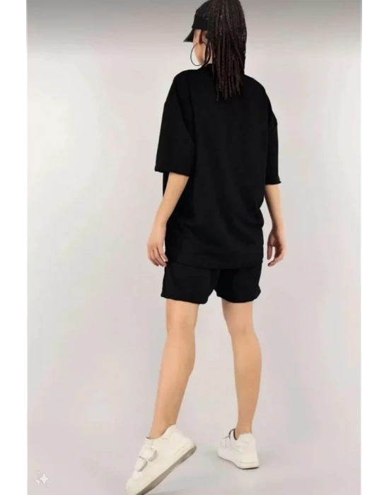 Unisex Nakış İşlemeli Şort Takım  iyah