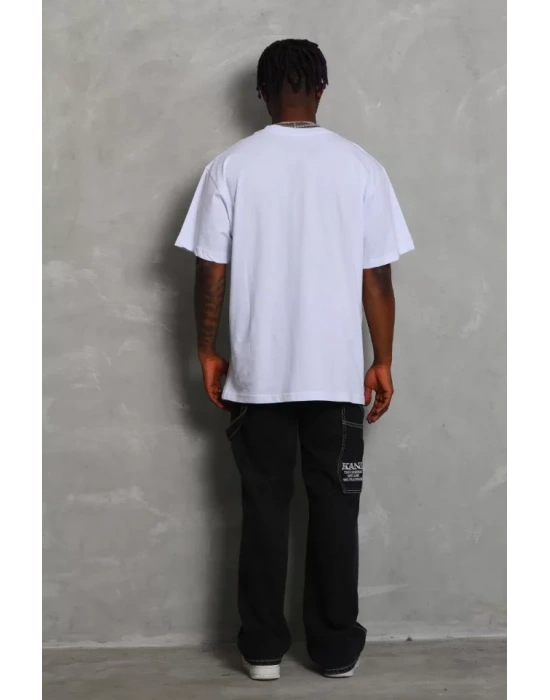 Unisex Oversize Düz Bisiklet Yaka Thirt  Beyaz