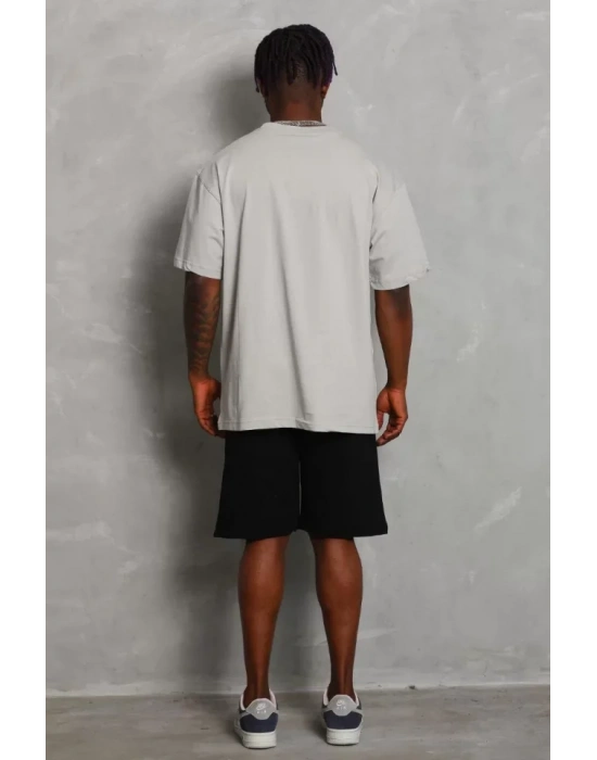 Unisex Oversize Düz Bisiklet Yaka Thirt  Gri