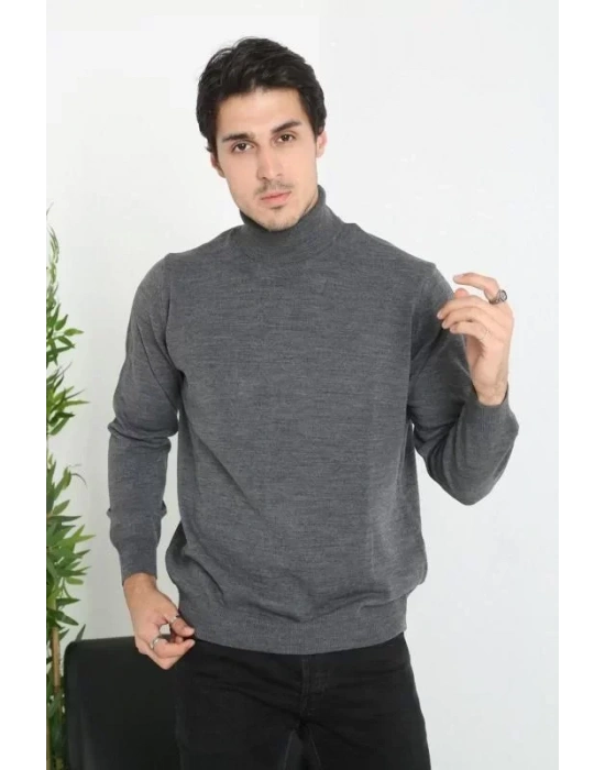 Unisex Tam Boğazlı Balıkçı Yaka Dokuma Triko  Füme