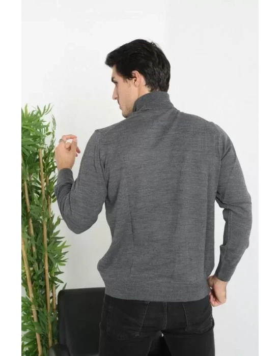 Unisex Tam Boğazlı Balıkçı Yaka Dokuma Triko  Füme