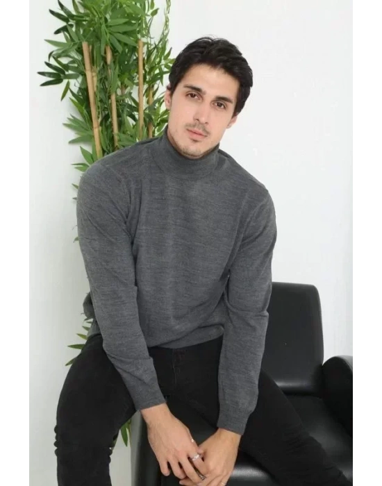 Unisex Tam Boğazlı Balıkçı Yaka Dokuma Triko  Füme