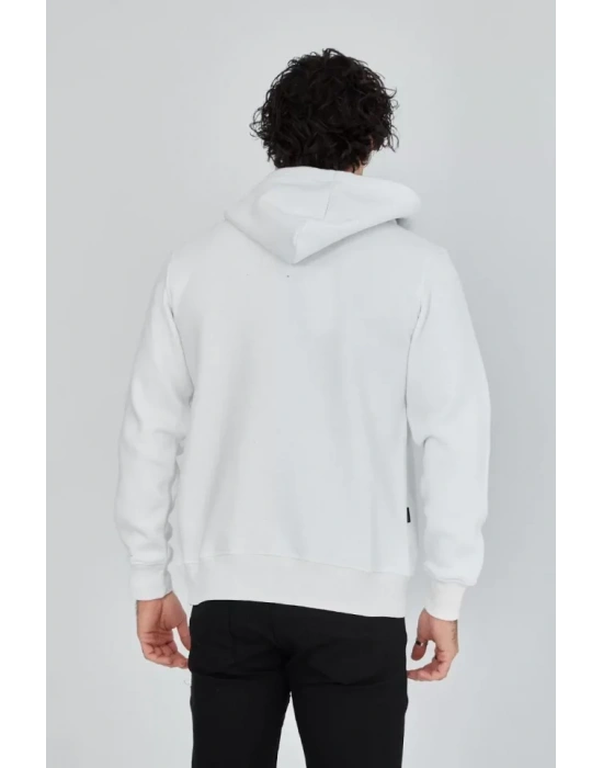 Unisex Tam Fermuarlı Kapşonlu  weathirt  Beyaz