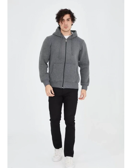 Unisex Tam Fermuarlı Kapşonlu  weathirt  Füme