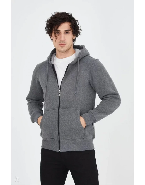 Unisex Tam Fermuarlı Kapşonlu  weathirt  Füme